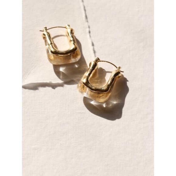14K Gold Filled White Resin Earrings - Picture 5 of 7